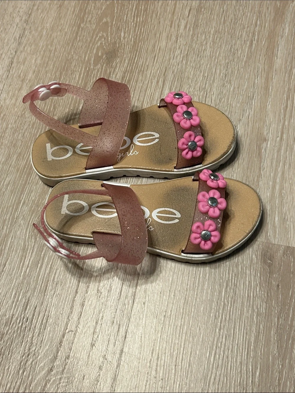 Bebe Little Girls Pink Floral Strap Sandals Sz XL 11/12